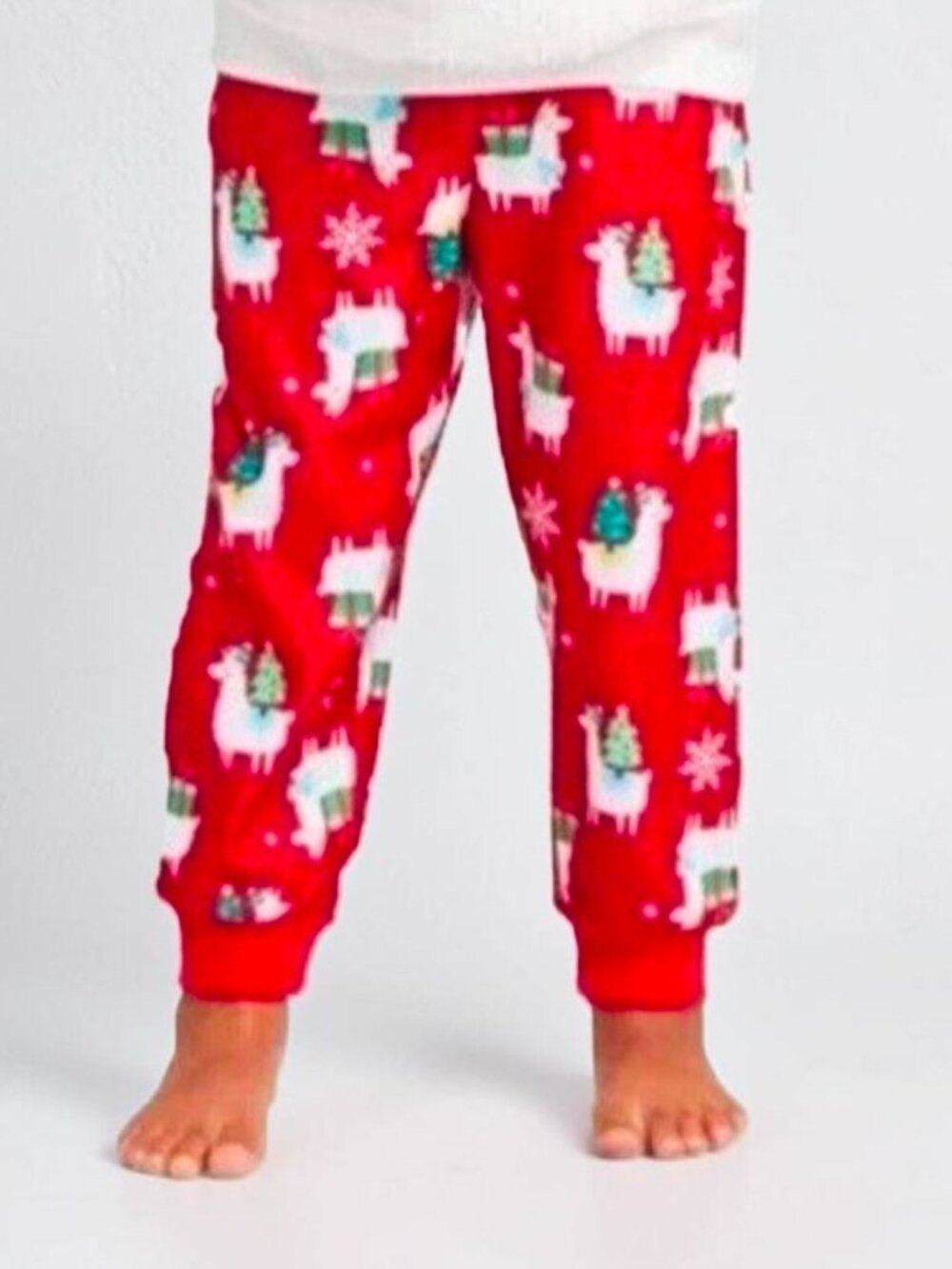Kids Red Christmas Pajama Pants With Llama & Snowflake Print Soft Fleece Size 6